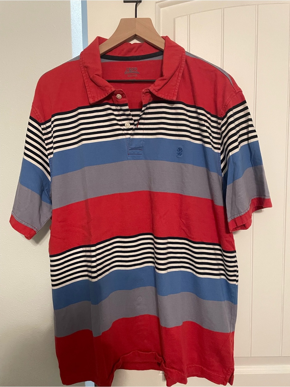 Izod Red, Blue & Gray Striped Polo